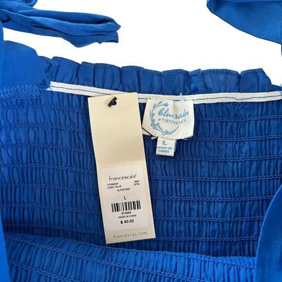 Blue Rain x Francesca’s Loretta Cobalt Blue Tie Strap Eyelet Mini Dress Large - Picture 5 of 9